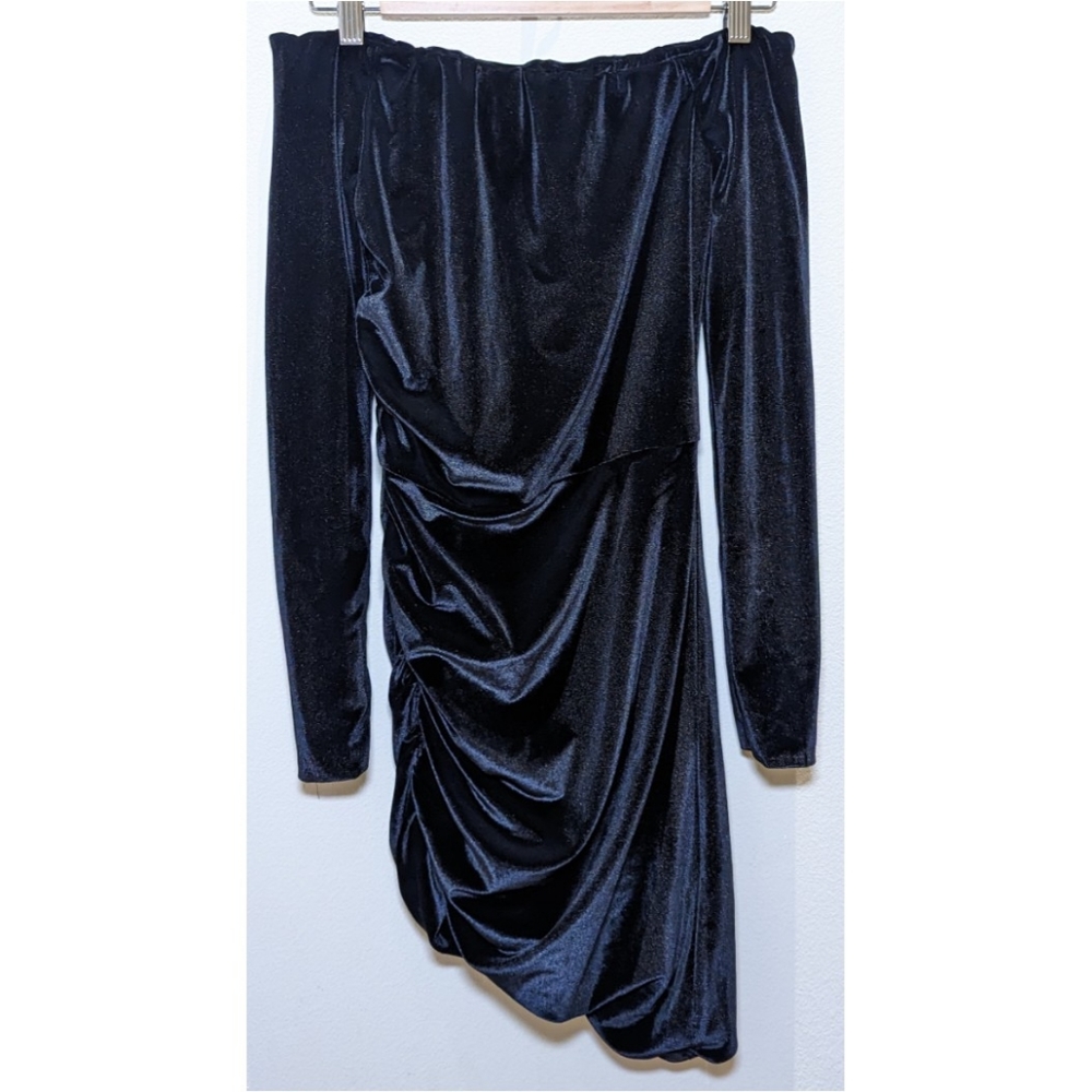 NBD Off Shoulder Black Velvet Mine Dress